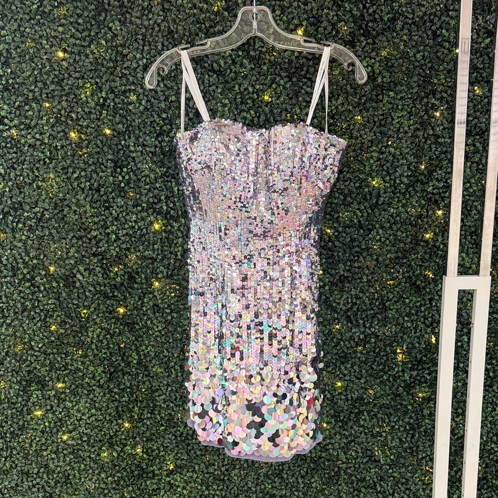 Sherri Hill 100% Silk Multicolor Party Rave Prom Sequin Festival Mini Dress